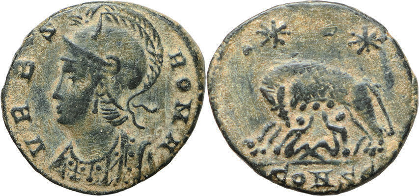 VF+ Ancient Roman coin of Constantine I minted in Antioch - GLORIA EXERCITVS