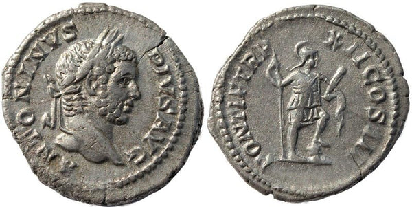 Caracalla AR silver Denarius - PONTIF TR P XII COS III