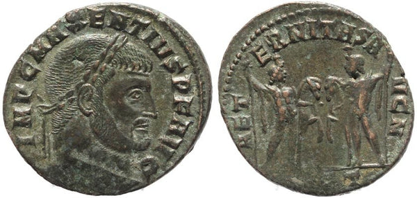 Silvered Ancient Roman coin of Maxentius - AETERNITAS AVG N - Ostia