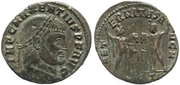 Silvered Ancient Roman coin of Maxentius - AETERNITAS AVG N - Ostia