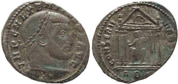 Silvered Ancient Roman coin of Maxentius - CONSERV VRB SVAE - Rome