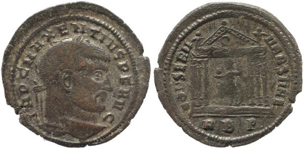 Silvered Ancient Roman coin of Maxentius - CONSERV VRB SVAE - Rome