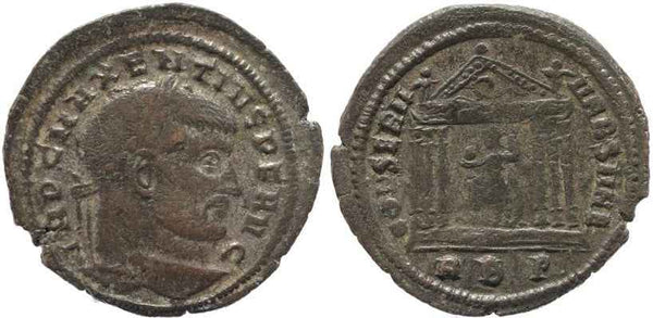 Silvered Ancient Roman coin of Maxentius - CONSERV VRB SVAE - Rome