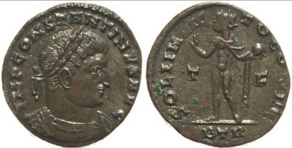 Ancient Roman coin of Emperor Constantine I - SOLI INVICTO COMITI - Treveri Mint