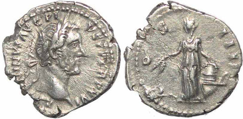 Roman coin of Antoninus Pius AR silver Denarius - COS IIII