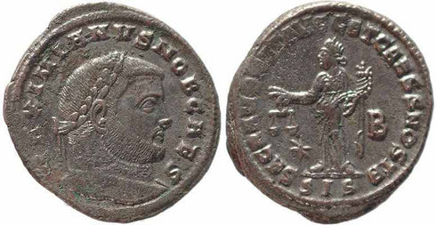 Roman coin of Galerius large silvered follis - SACRA MONET AVGG ET CAESS NOSTR - Siscia