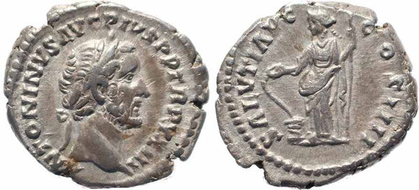 Roman coin of Antoninus Pius AR silver denarius - SALVTI AVG COS IIII
