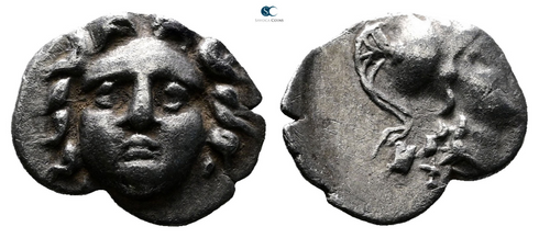 Ancient Greek coin from Pisidia, Selge. Gorgon and Athena