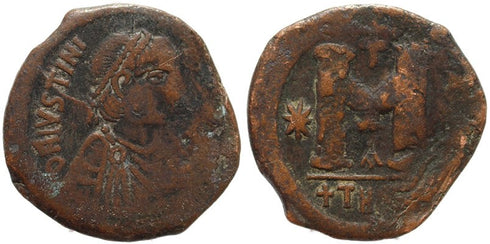 Byzantine coin of Justinian I 527-565 AD Ae follis - Antioch