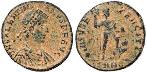 Roman coin of Valentinian II Ae2 - VIRTVS EXERCITI - Nicomedia