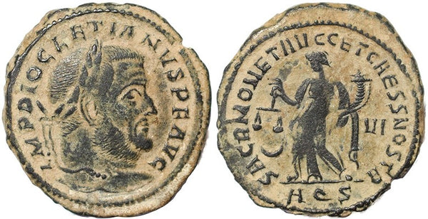Roman coin of Diocletian Ae large follis - SACR MONET AVGG ET CAESS NOSTR