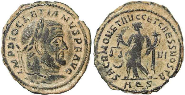 Roman coin of Diocletian Ae large follis - SACR MONET AVGG ET CAESS NOSTR
