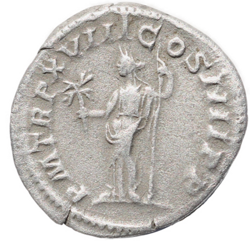 Roman coin of Caracalla - AR silver denarius - P M TR P XVIII COS IIII P P