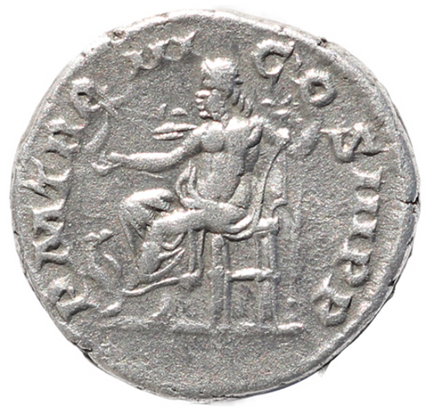 Roman coin of Elagabalus - AR silver denarius - P M TRP III COS III P P