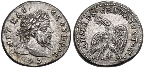 EF Roman silver coin of the Emperor Septimius Severus 193-211AD Bi Tetradrachm