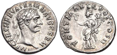 Roman silver denarius of the Emperor Trajan - PAX
