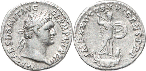 Roman silver coin of Domitian - Minerva