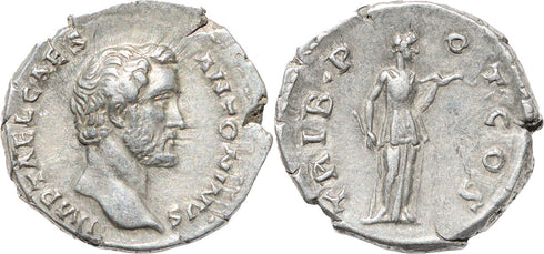 Roman silver denarius of Antoninus Pius - TRIB POT COS - VF+
