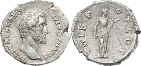 Roman silver denarius of Antoninus Pius - TRIB POT COS - VF+