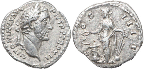 Roman silver denarius of Antoninus Pius - Annona
