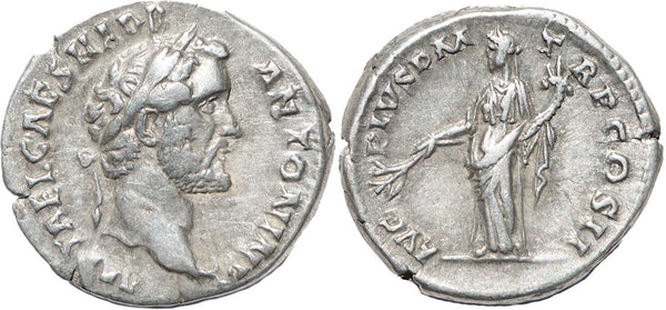 Roman silver denarius of Antoninus Pius - Pax