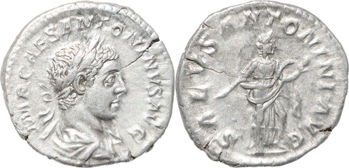Roman silver coin of Elagabalus - SALVS ANTONINI AVG - Rome mint