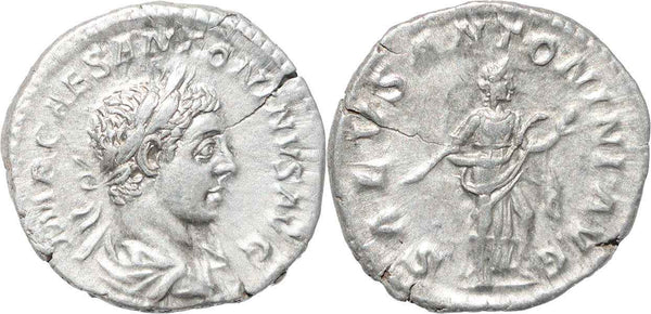 Roman silver coin of Elagabalus - SALVS ANTONINI AVG - Rome mint