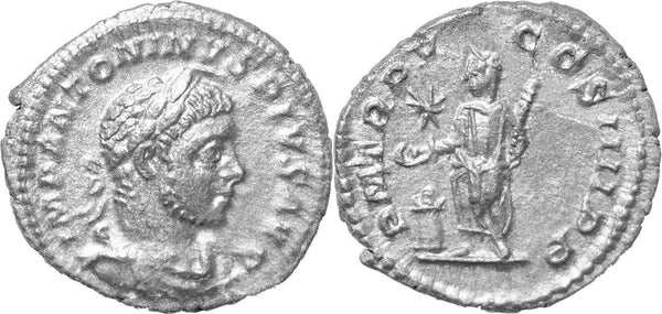 Roman silver denarius of Elagabalus - Emperor Sacrificing XF