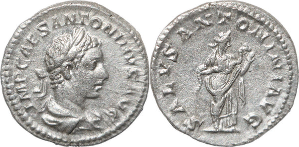Roman silver antoninianus of Elagabalus - SALVS ANTONINI AVG - Rome mint - Near EF