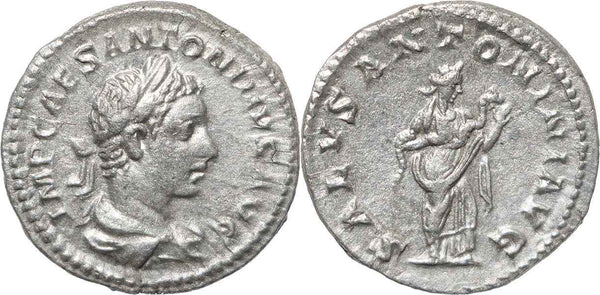 Roman silver antoninianus of Elagabalus - SALVS ANTONINI AVG - Rome mint - Near EF