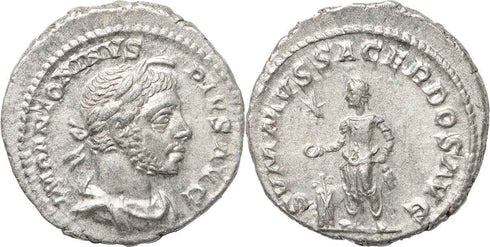 Roman silver denarius of Elagabalus - SVMMVS SACERDOS AVG