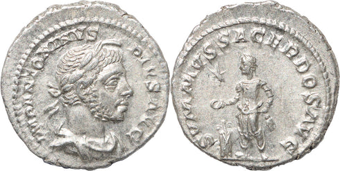 Roman silver denarius of Elagabalus - SVMMVS SACERDOS AVG