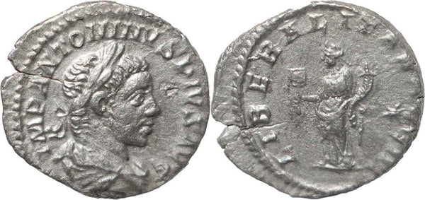 Roman silver denarius of Elagabalus - LIBERALITAS AVG III