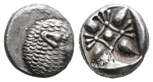 Ancient Greek coin from Ionia, Miletos. Late 6th early 4th Century BC. AR Diobol