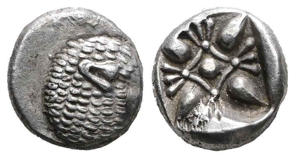 Ancient Greek coin from Ionia, Miletos. Late 6th early 4th Century BC. AR Diobol