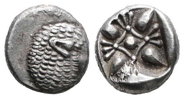 Ancient Greek coin from Ionia, Miletos. Late 6th early 4th Century BC. AR Diobol