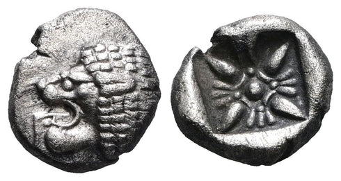 Ancient Greek coin from Ionia, Miletos. Late 6th early 4th Century BC. AR Diobol