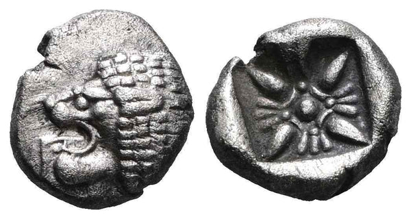 Ancient Greek coin from Ionia, Miletos. Late 6th early 4th Century BC. AR Diobol