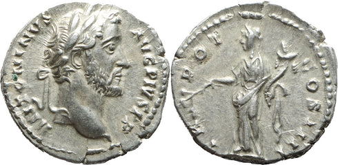Ancient Roman silver coin of the Emperor Antoninus Pius - TR POT COS IIII