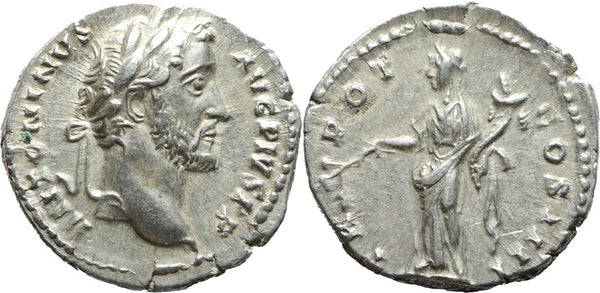 Ancient Roman silver coin of the Emperor Antoninus Pius - TR POT COS IIII