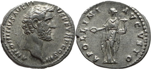 Ancient Roman silver coin of the Emperor Antoninus Pius - APOLLINI AVGVSTO