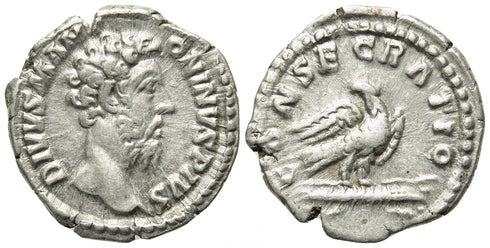 Roman coin of Marcus Aurelius AR silver denarius - CONSECRATIO