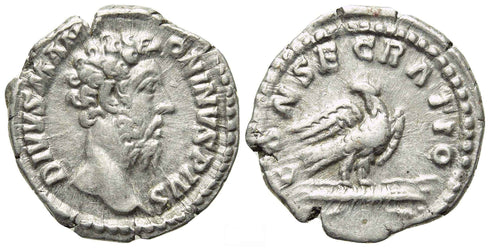 Roman coin of Marcus Aurelius AR silver denarius - CONSECRATIO