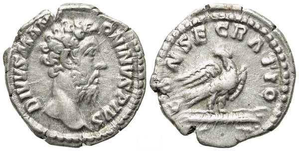 Roman coin of Marcus Aurelius AR silver denarius - CONSECRATIO