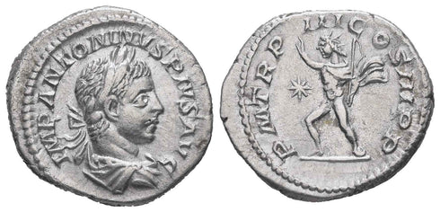 Roman silver denarius of the Emperor Elagabalus - SOL