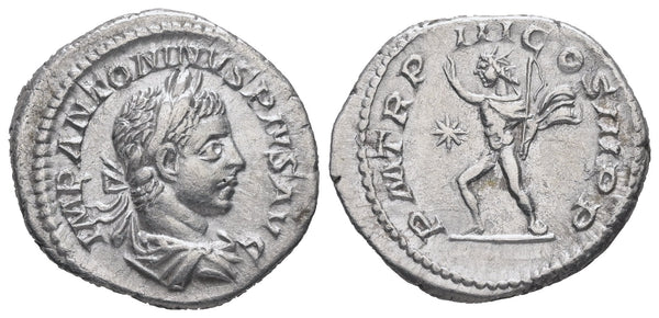 Roman silver denarius of the Emperor Elagabalus - SOL