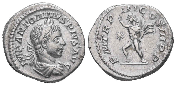 Roman silver denarius of the Emperor Elagabalus - SOL
