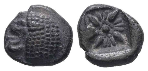Ancient Greek silver coin from Ionia, Miletos. Late 6th early 4th Century BC. AR Diobol