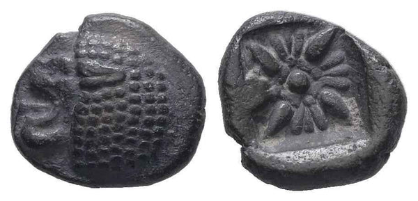 Ancient Greek silver coin from Ionia, Miletos. Late 6th early 4th Century BC. AR Diobol