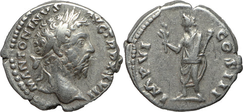 Roman coin of Marcus Aurelius AR silver denarius - IMP VI COS III